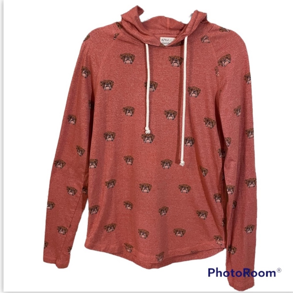 Alpha Beta Bulldog Long Sleeved Hooded Shirt Size Medium